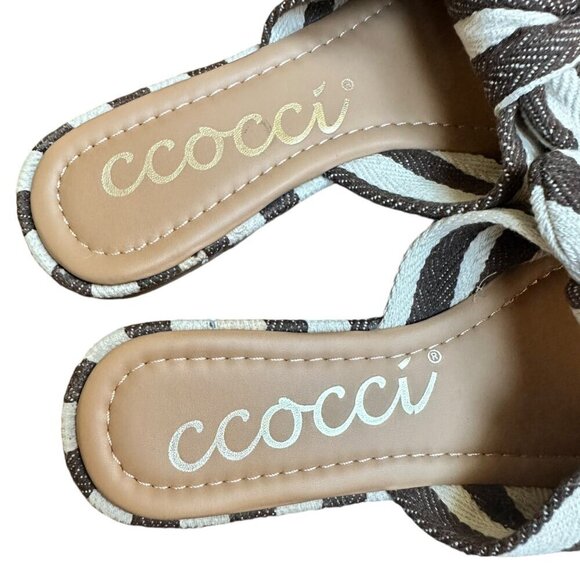 Ccocci Rachael Knotted Striped Slip-On Sandals Brown & White Women's Size 6.5 - Picture 7 of 8